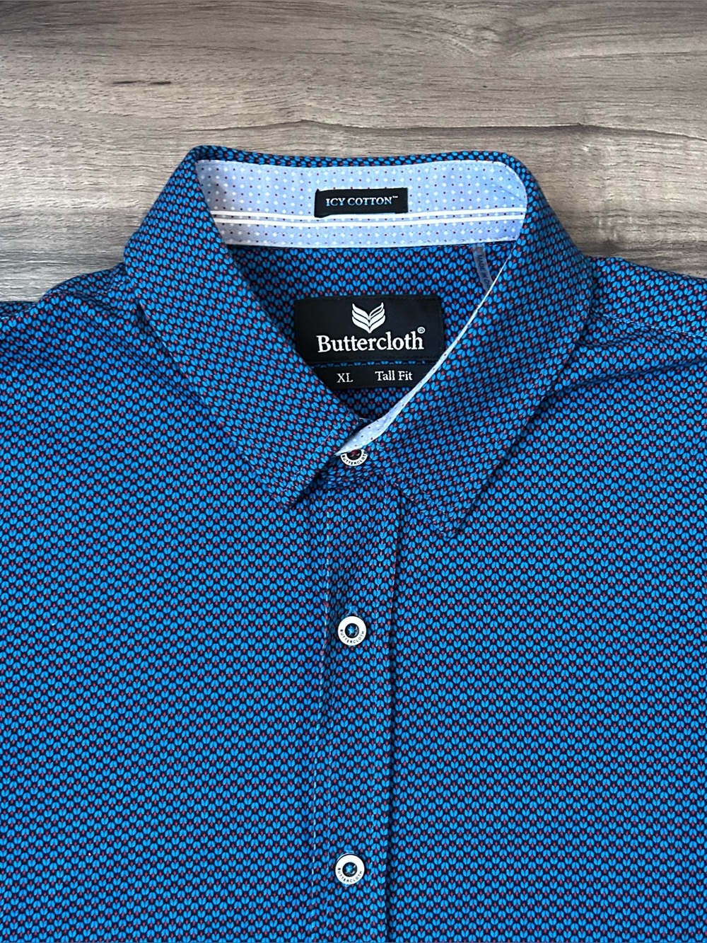 Butter Cloth Short Sleeve Button Up Shirt Mens Size XLT Icy Cotton Blue AOP
